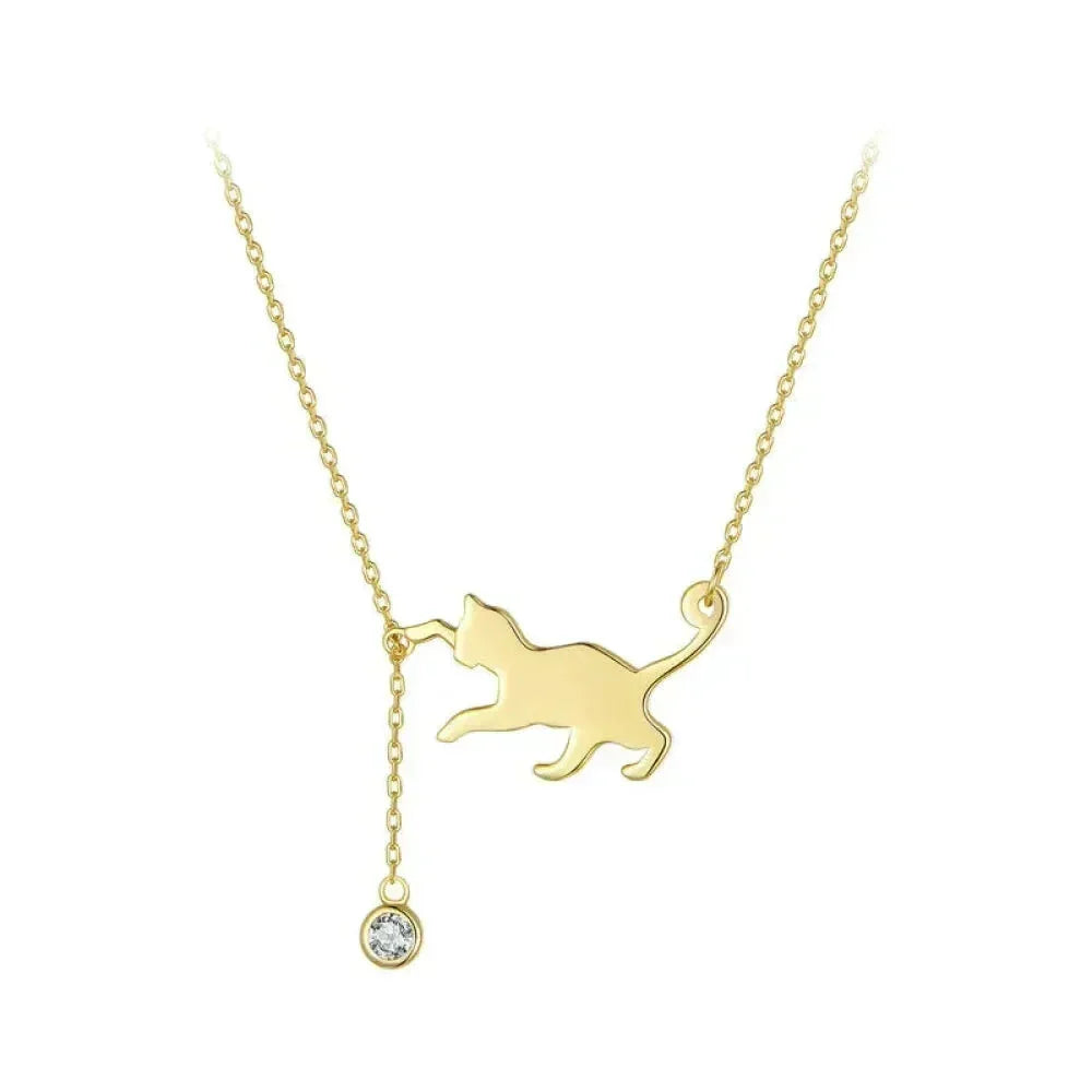 Breathtaking 925 Sterling Silver Cat Necklace | Elegant Pendant Collarbone Jewelry Scn232 In 3 Colors