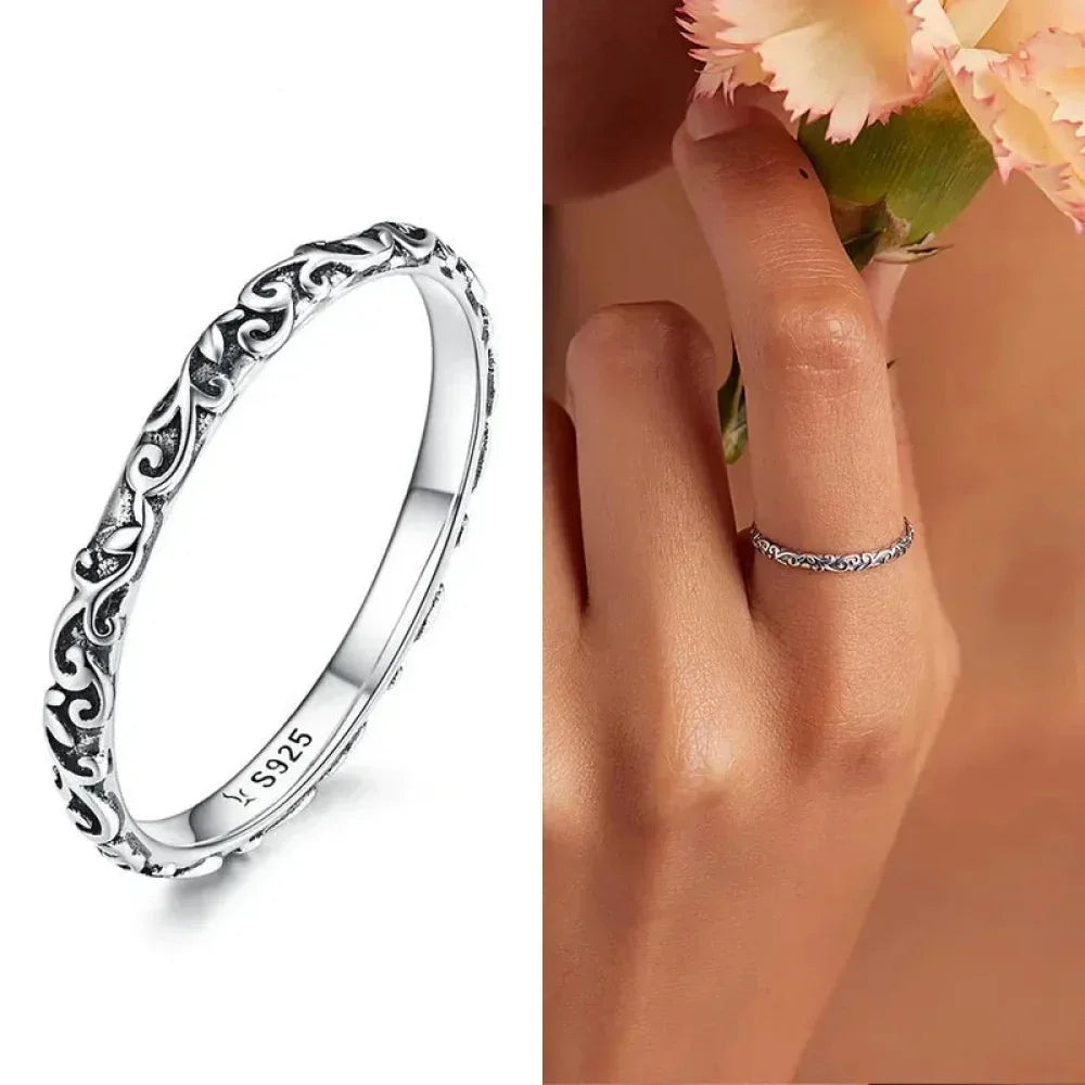 Bague fleurie gaufrée vintage en argent sterling 925