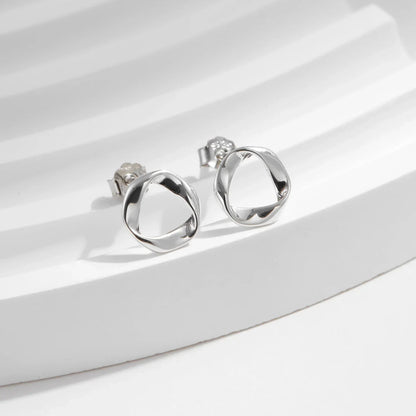 925 Sterling Silver Minimalist Wavy Stud Earrings - Women Fine Jewelry