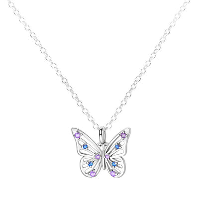 Azure and Lavender Butterfly Sterling Silver Necklace