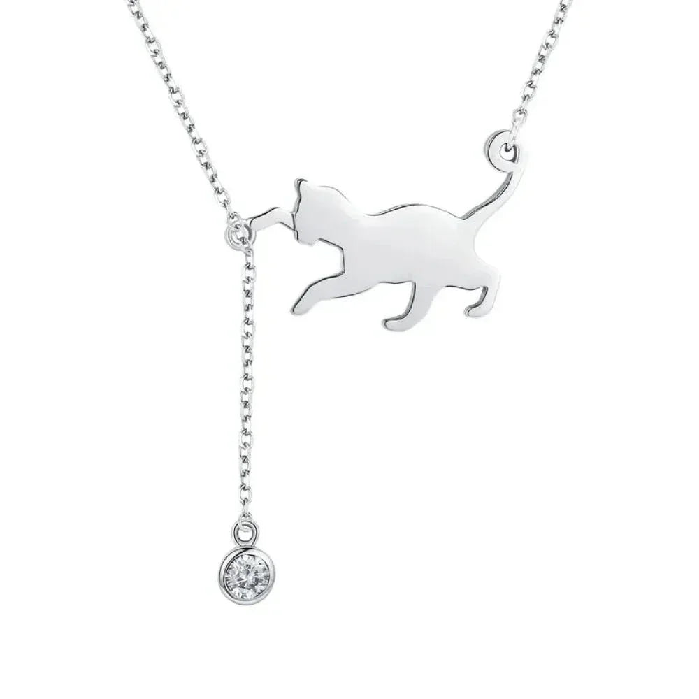 Breathtaking 925 Sterling Silver Cat Necklace | Elegant Pendant Collarbone Jewelry Scn232 In 3 Colors