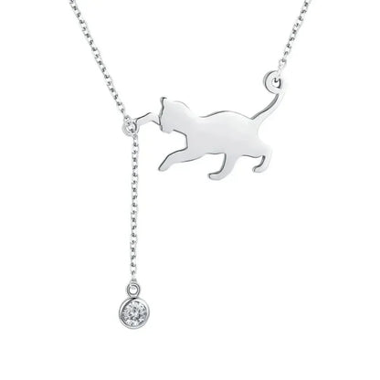 Breathtaking 925 Sterling Silver Cat Necklace | Elegant Pendant Collarbone Jewelry Scn232 In 3 Colors