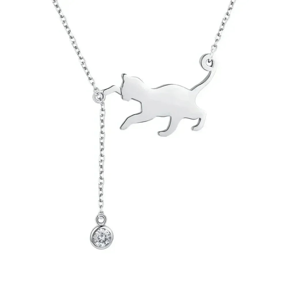 Breathtaking 925 Sterling Silver Cat Necklace | Elegant Pendant Collarbone Jewelry Scn232 In 3 Colors