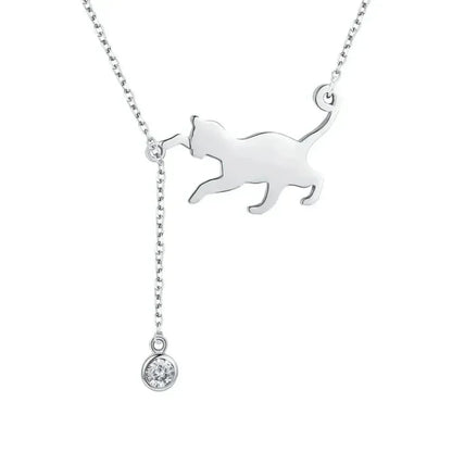 Breathtaking 925 Sterling Silver Cat Necklace | Elegant Pendant Collarbone Jewelry Scn232 In 3 Colors