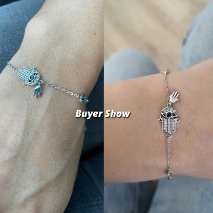 Sterling Silver Blue Evil Eye Charm Bracelet – Lobster Clasp