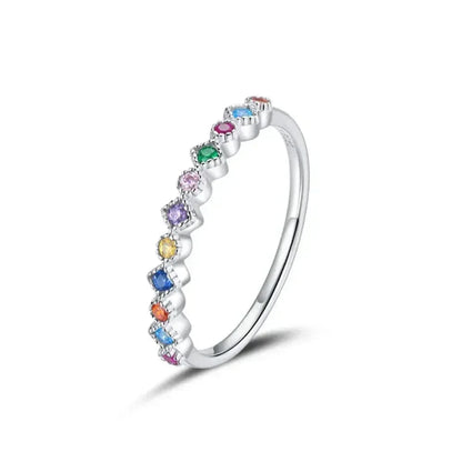 925 Sterling Silver Rainbow CZ Band Ring