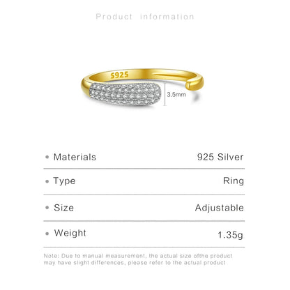 925 Sterling Silver Adjustable Zircon Ring