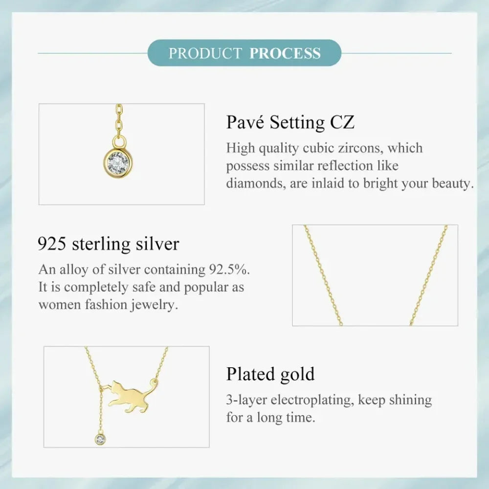 Breathtaking 925 Sterling Silver Cat Necklace | Elegant Pendant Collarbone Jewelry Scn232 In 3 Colors