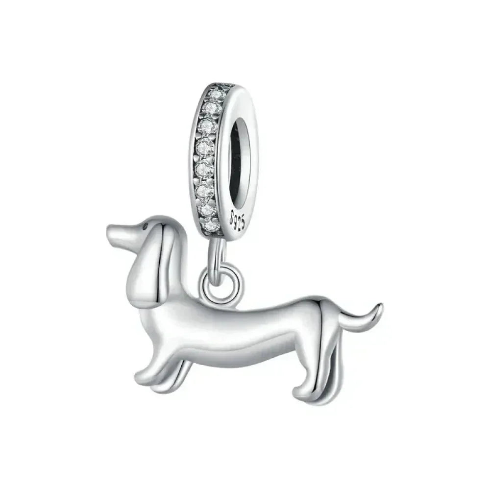 Genuine 925 Sterling Silver Pet Dog Charm For Bracelet - Poodle Dachshund Pendant