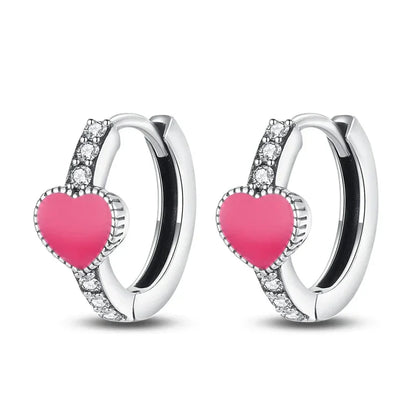 Boucles d'oreilles créoles huggies en argent sterling cœur rose romantique avec oxydes de zirconium