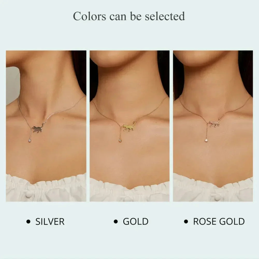 Breathtaking 925 Sterling Silver Cat Necklace | Elegant Pendant Collarbone Jewelry Scn232 In 3 Colors