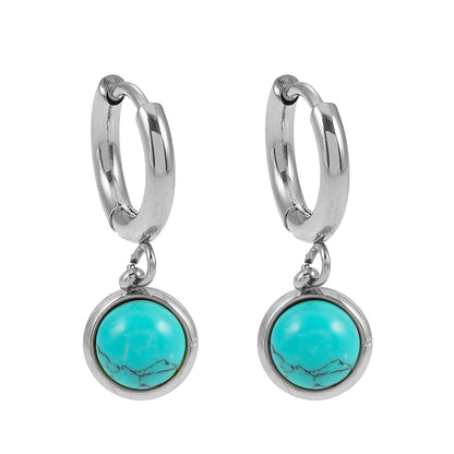 Style SAGRES White Gold (Silver Toned): Vintage Inspired Natural Stone Drop Hoop Earrings