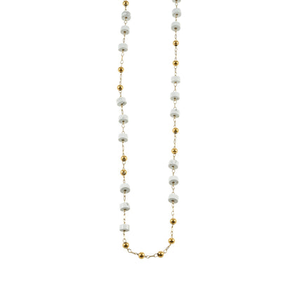 SANTA CRUZ White: Gold & White Stone Beaded Chain Necklace