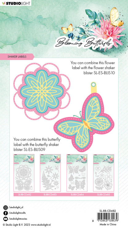SL Matrices de découpe Shaker Étiquettes Papillon Fleuri 93x143x1mm 11 pcs n°482