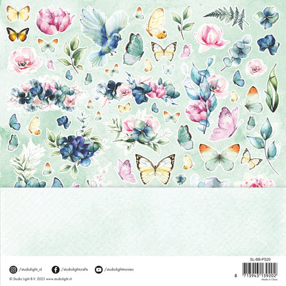 SL Bloc de papier scrapbooking Papillon en fleurs 304,8x304,8x3mm 12 feuilles n°20