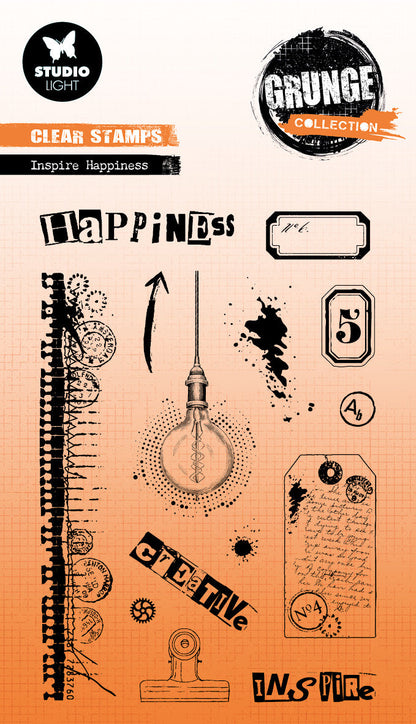 SL Clear Stamp Inspire Happiness Grunge Collection 14 PC