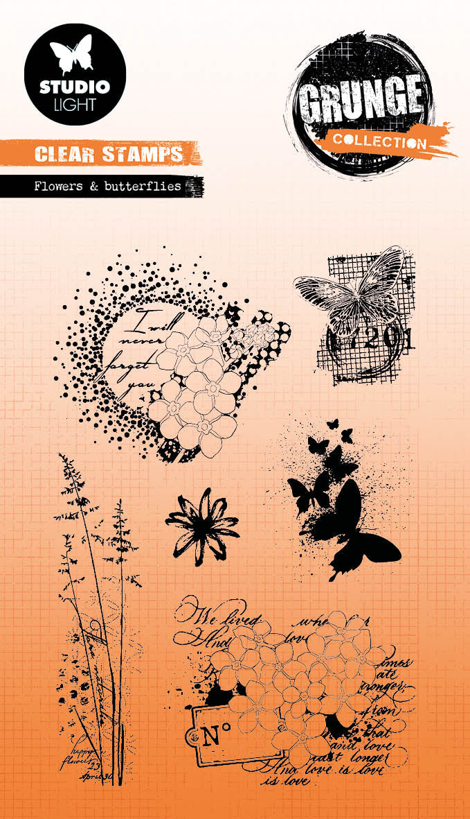 SL Tampon transparent Fleurs et Papillon Collection Grunge 89x132x3mm 6 PC nr.397
