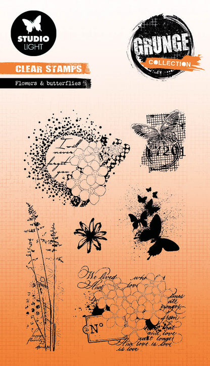 SL Tampon transparent Fleurs et Papillon Collection Grunge 89x132x3mm 6 PC nr.397
