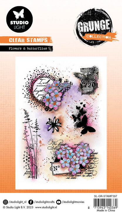 SL Tampon transparent Fleurs et Papillon Collection Grunge 89x132x3mm 6 PC nr.397