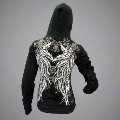 Sweat à capuche Femme avec Ailes d'Ange en Strass