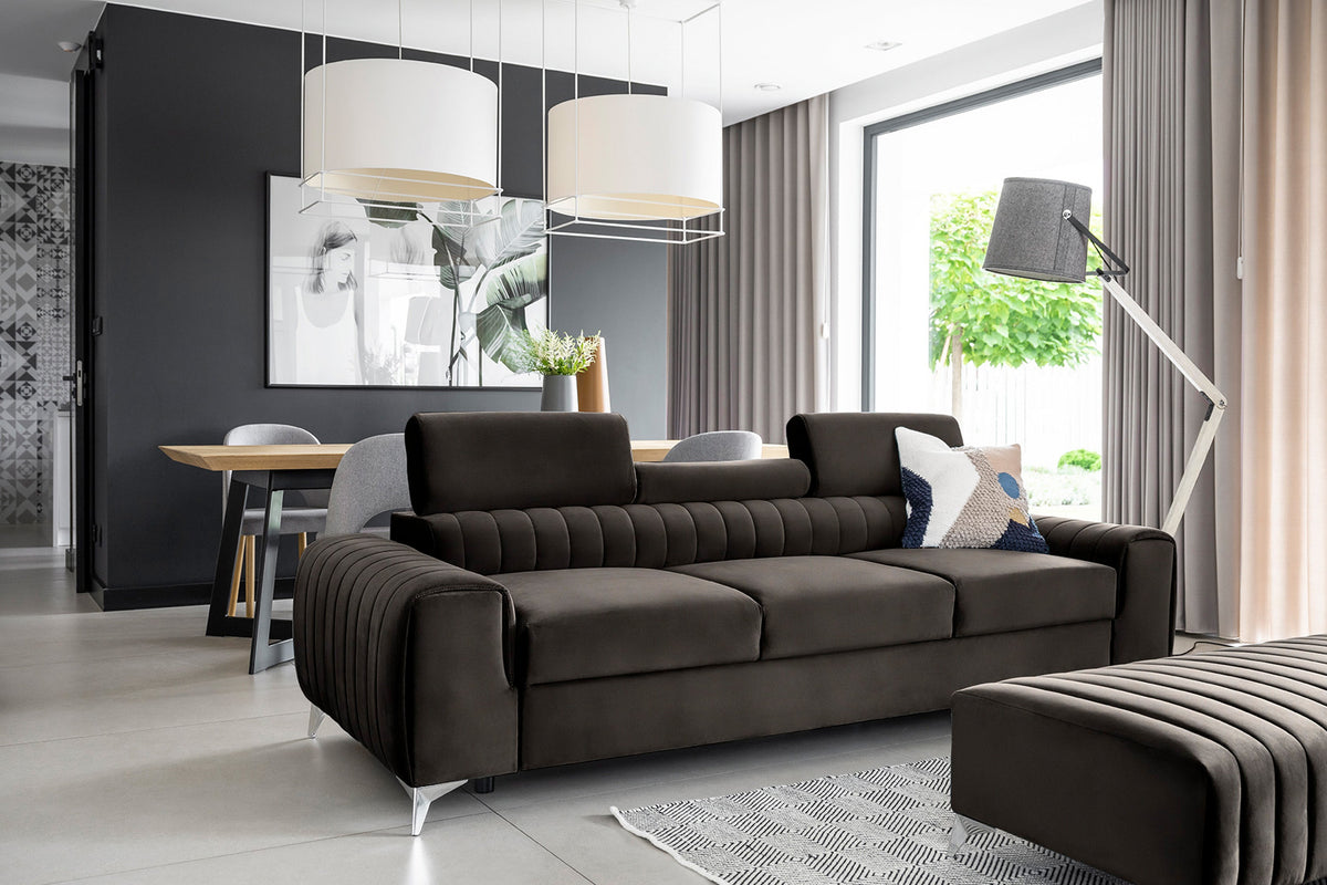 Laurence 3 Seater Velvet Sleeper Sofa - Dark Brown