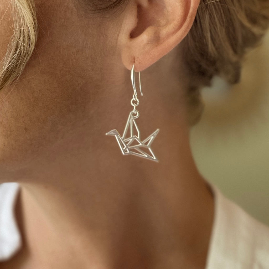 Boucles d'oreilles oiseau origami en plaqué argent