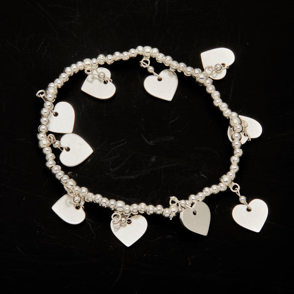 Silver Plate Elasticated Heart Charm Bracelet