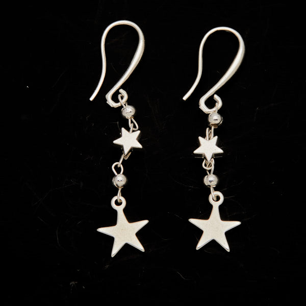 Boucles d'oreilles pendantes en argent avec breloques étoiles doubles