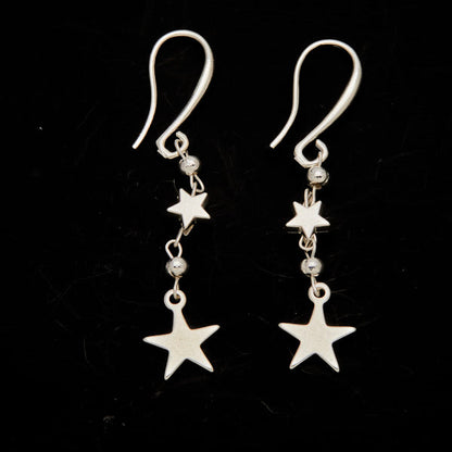 Boucles d'oreilles pendantes en argent avec breloques étoiles doubles