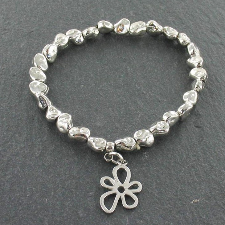 Bracelet pépite avec pendentif fleur en plaqué argent