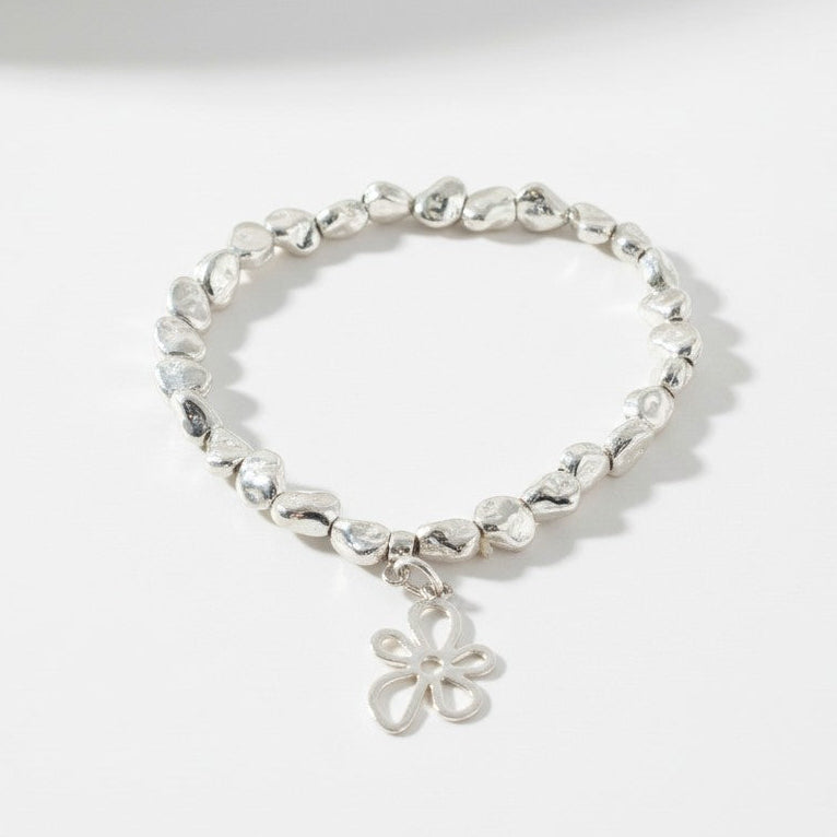 Bracelet pépite avec pendentif fleur en plaqué argent