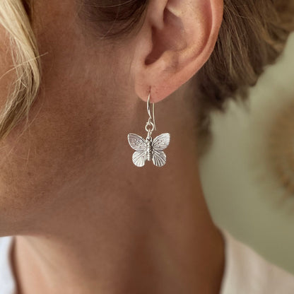 Butterfly Charm Earrings in Silver Plate