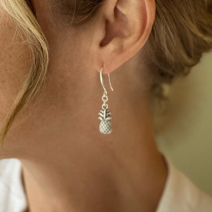 Pineapple Charm Earrings in Silver Plate