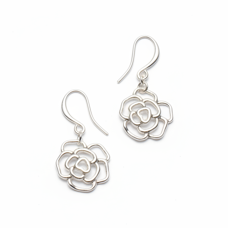 Boucles d'oreilles pendentifs Roses en argent plaqué