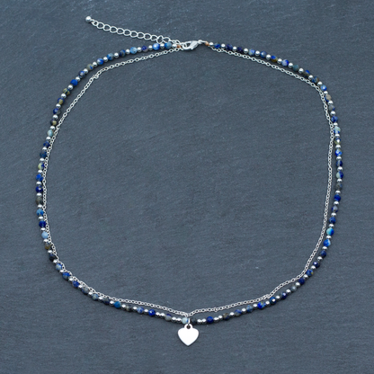Collier breloque cristal bleu en plaqué argent