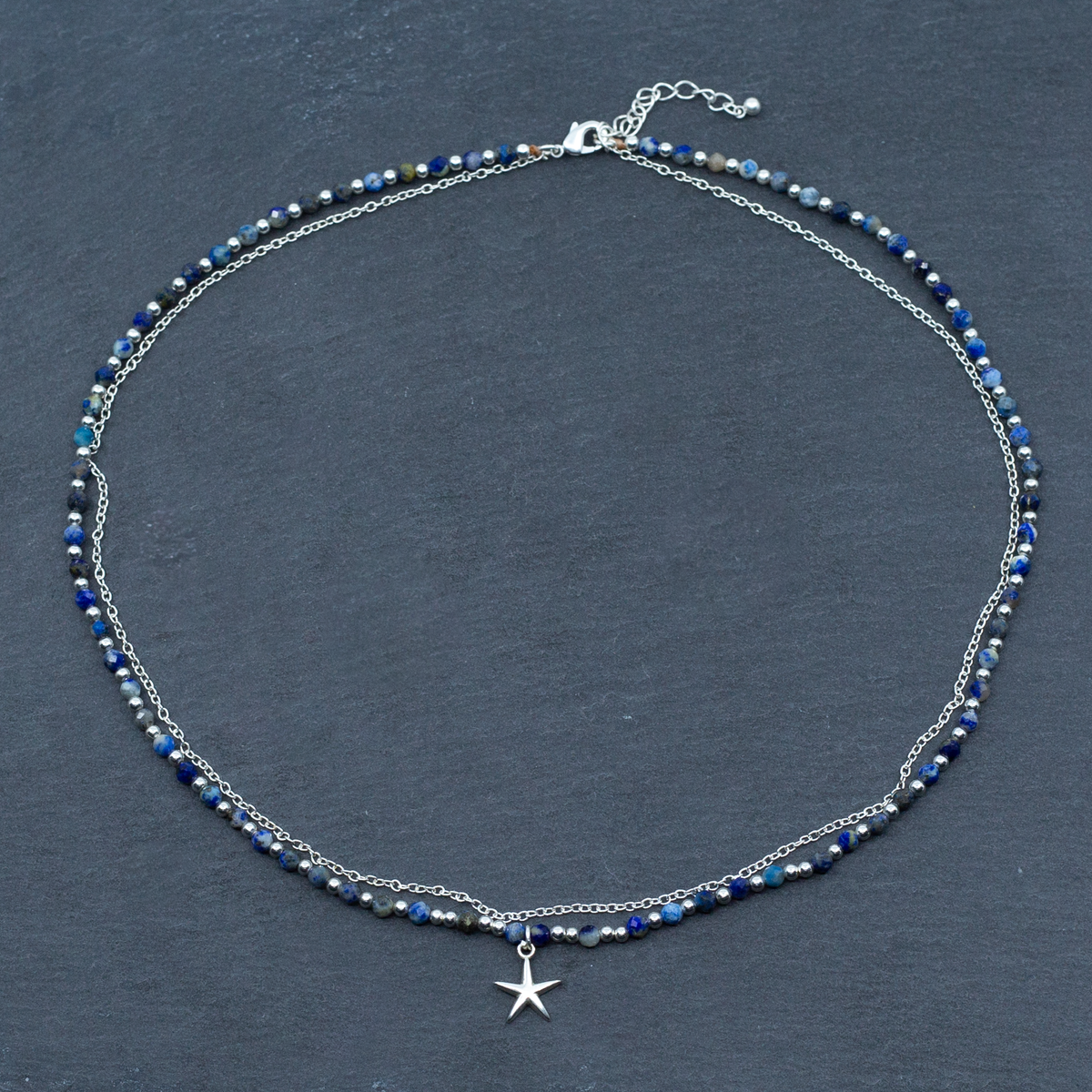 Collier breloque cristal bleu en plaqué argent