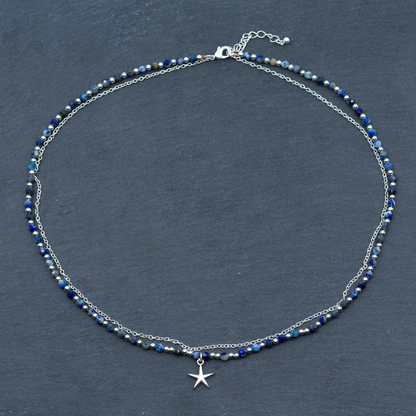 Collier breloque cristal bleu en plaqué argent