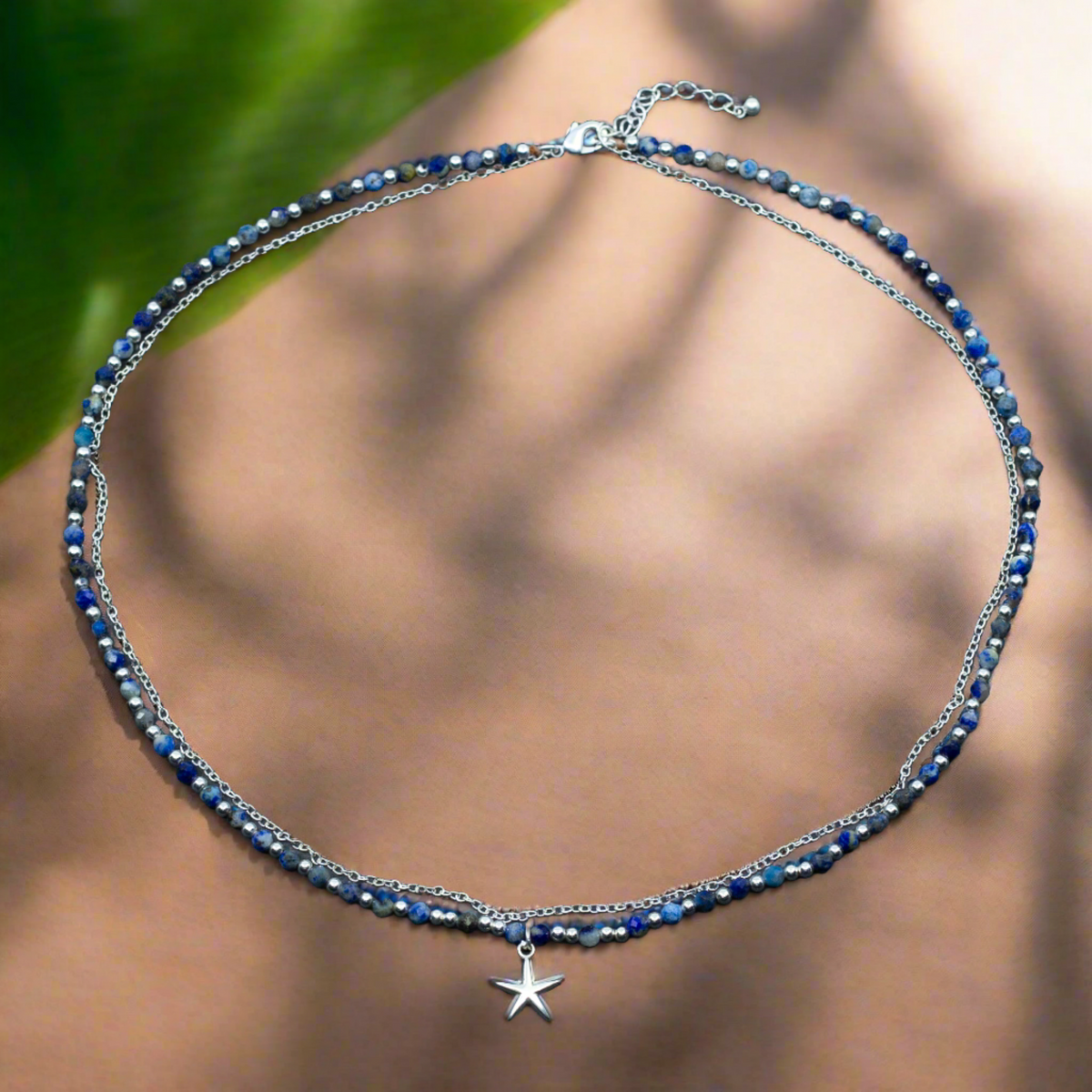 Collier breloque cristal bleu en plaqué argent