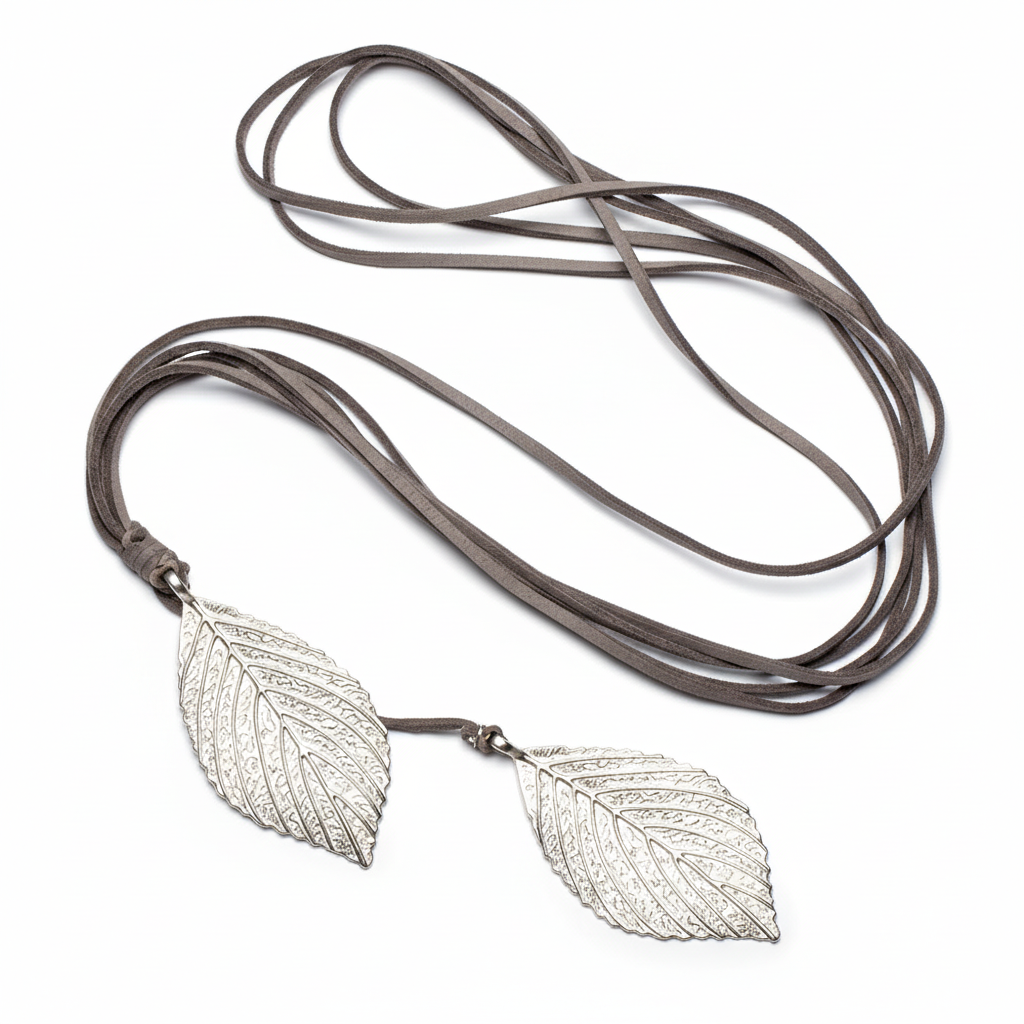 Collier Double Feuille sur Daim Plaqué Argent