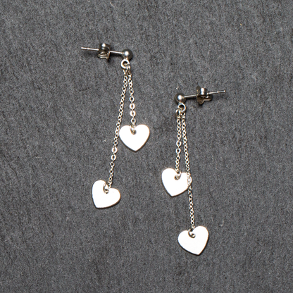 Boucles d'oreilles clous doubles chaînes cœurs en plaqué argent - SP406H
