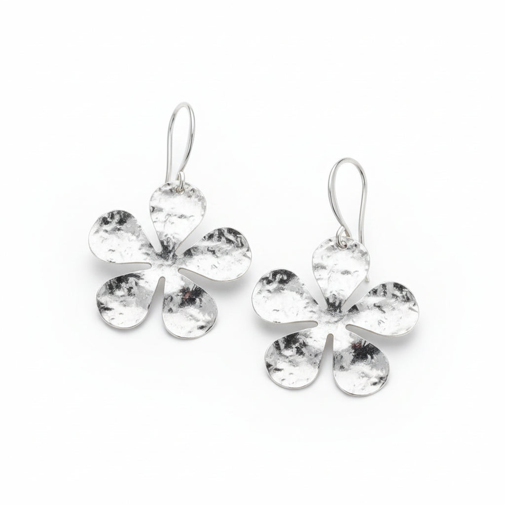 Hammered Flower Earring - Silver Plate