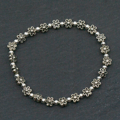 Bracelet élastique à fleur en plaqué argent