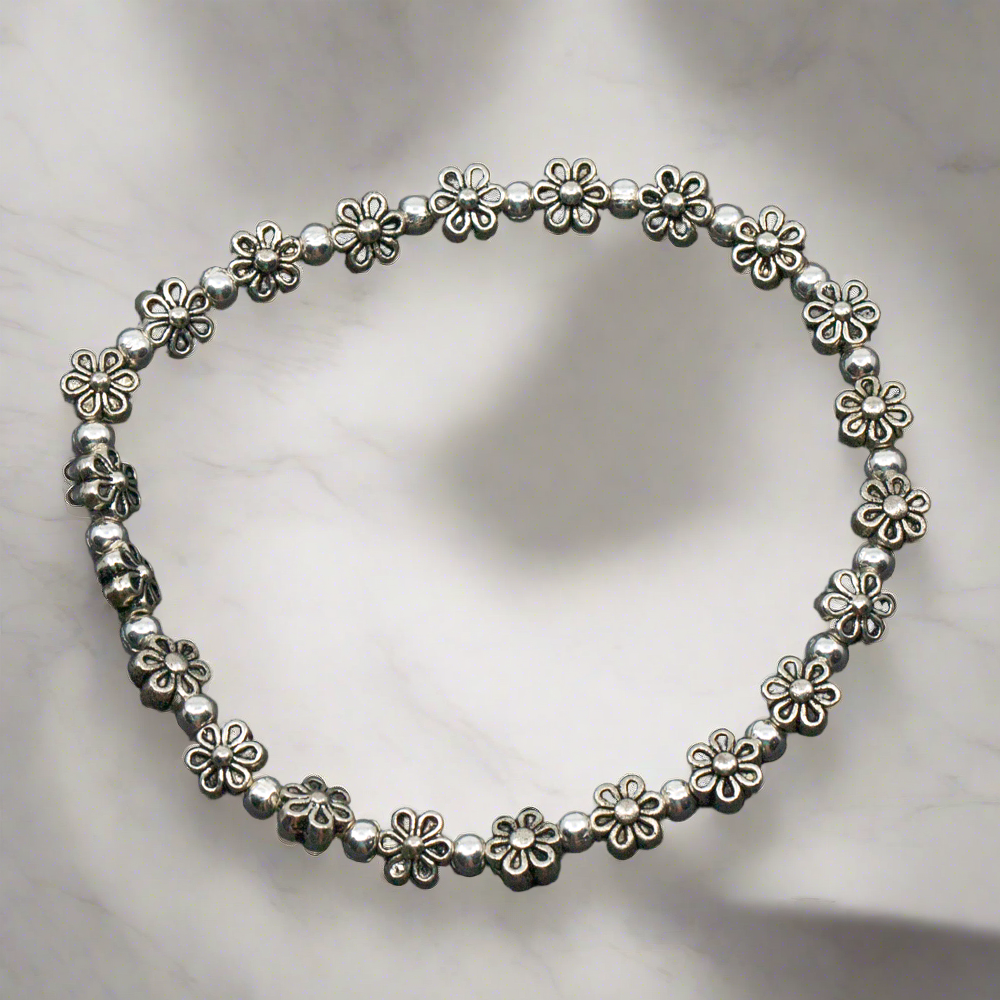 Bracelet élastique à fleur en plaqué argent