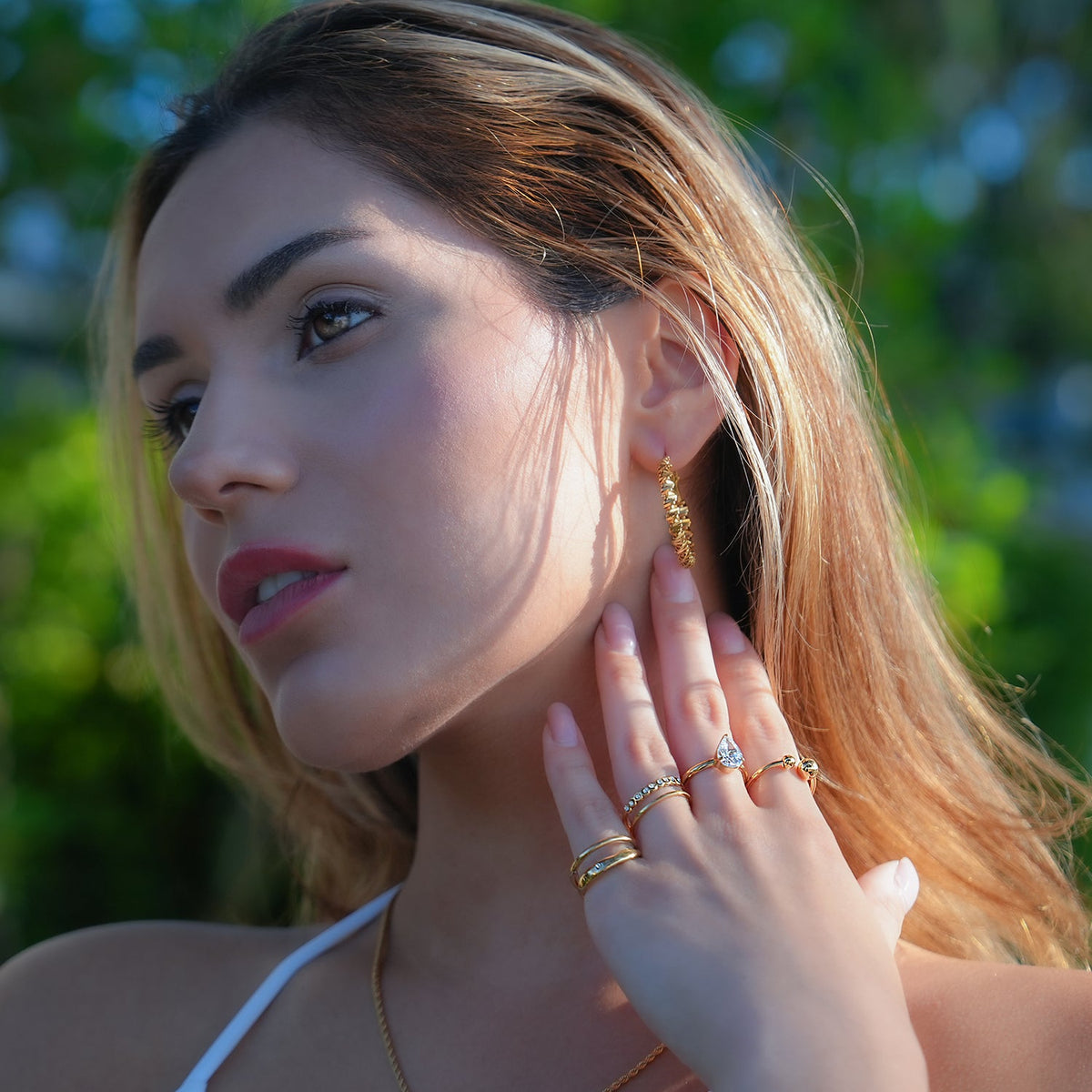 SPRINGDALE Gold: Textured Geometric Square Beaded Hoop Earrings