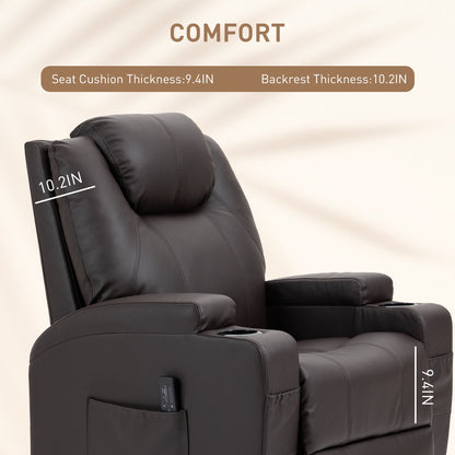 Brady Massage Recliner Chair with Swivel, Rocker Features and 8 Vibration Points-Brown