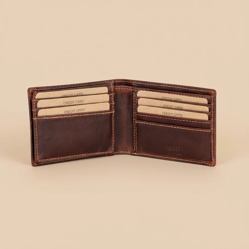 Portefeuille bifold en cuir pour homme Greenwood. Portefeuille premium avec protection RFID et compartiment dépliant