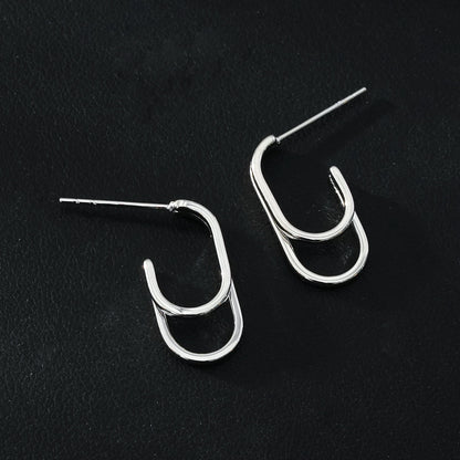 St SIMON White Gold (Silver Toned): Rounded Corners Double Rectangle Hoop Earrings