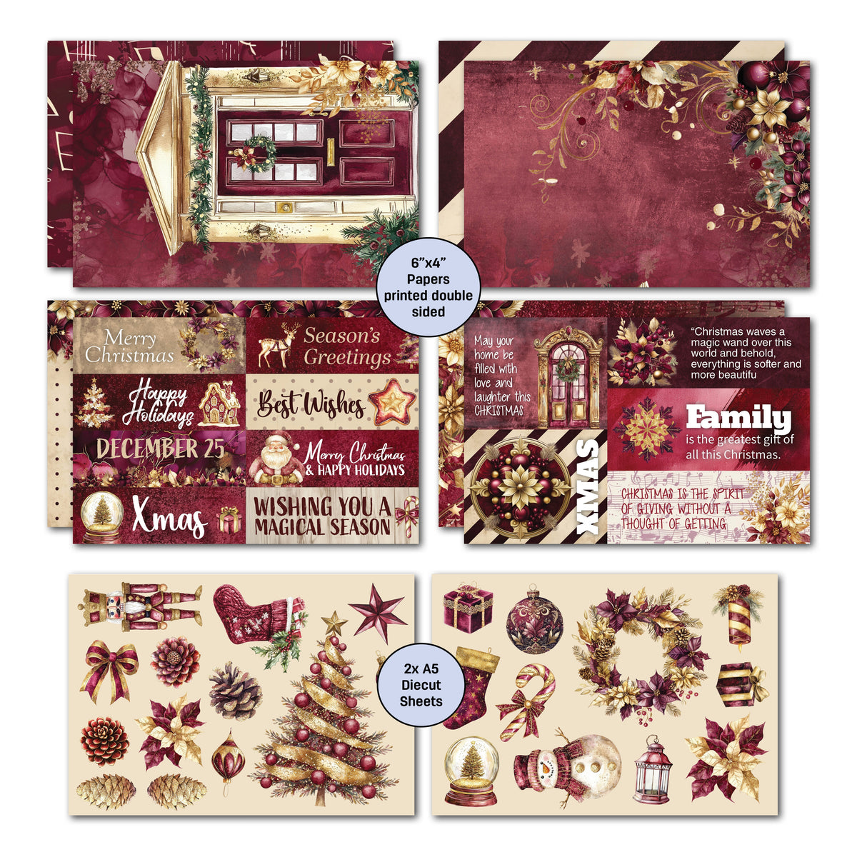 3Quarter Designs Couronne de Noël Sugarplum  Paquet de 6x4 Cartes