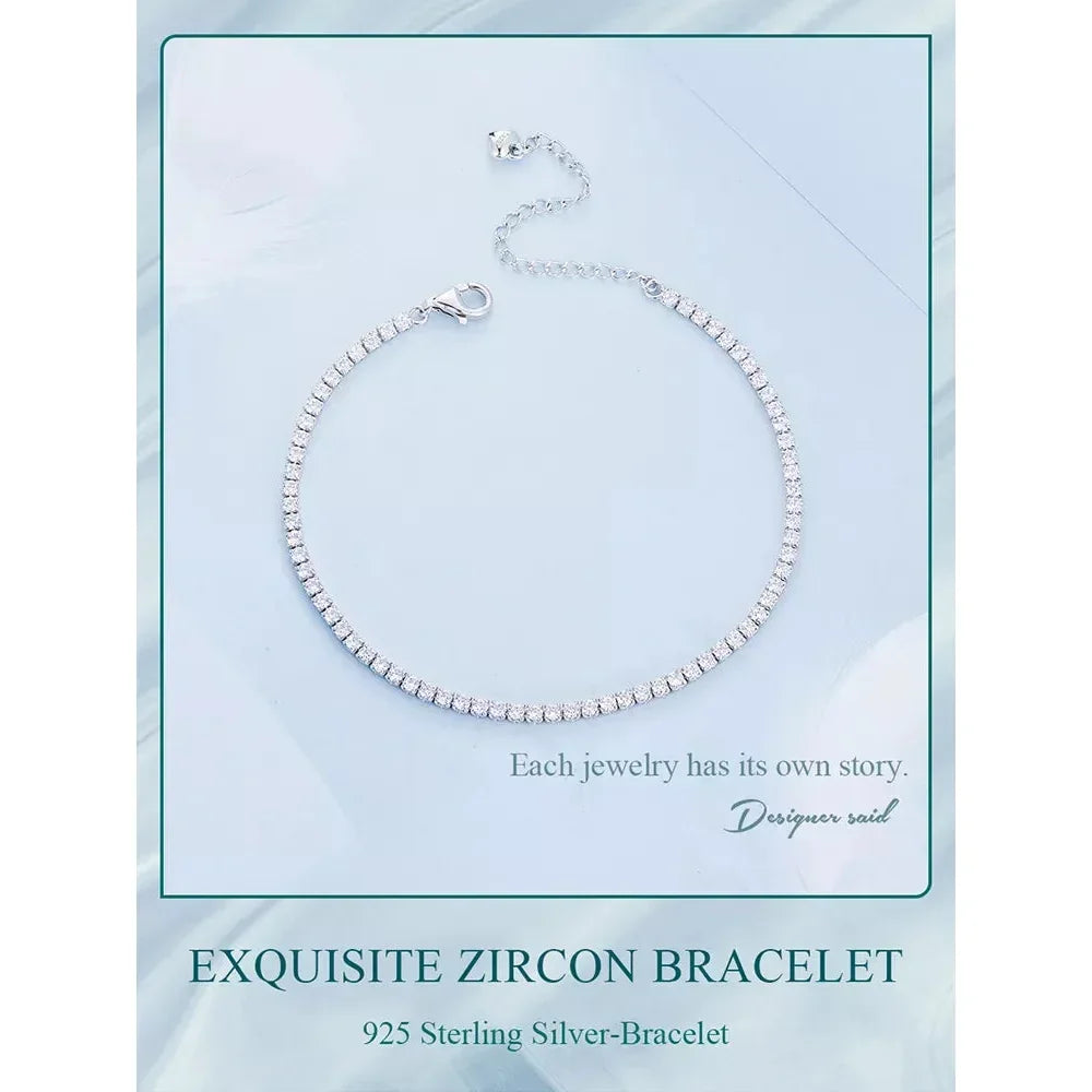 Bracelet de tennis en argent sterling 925 et zircone cubique