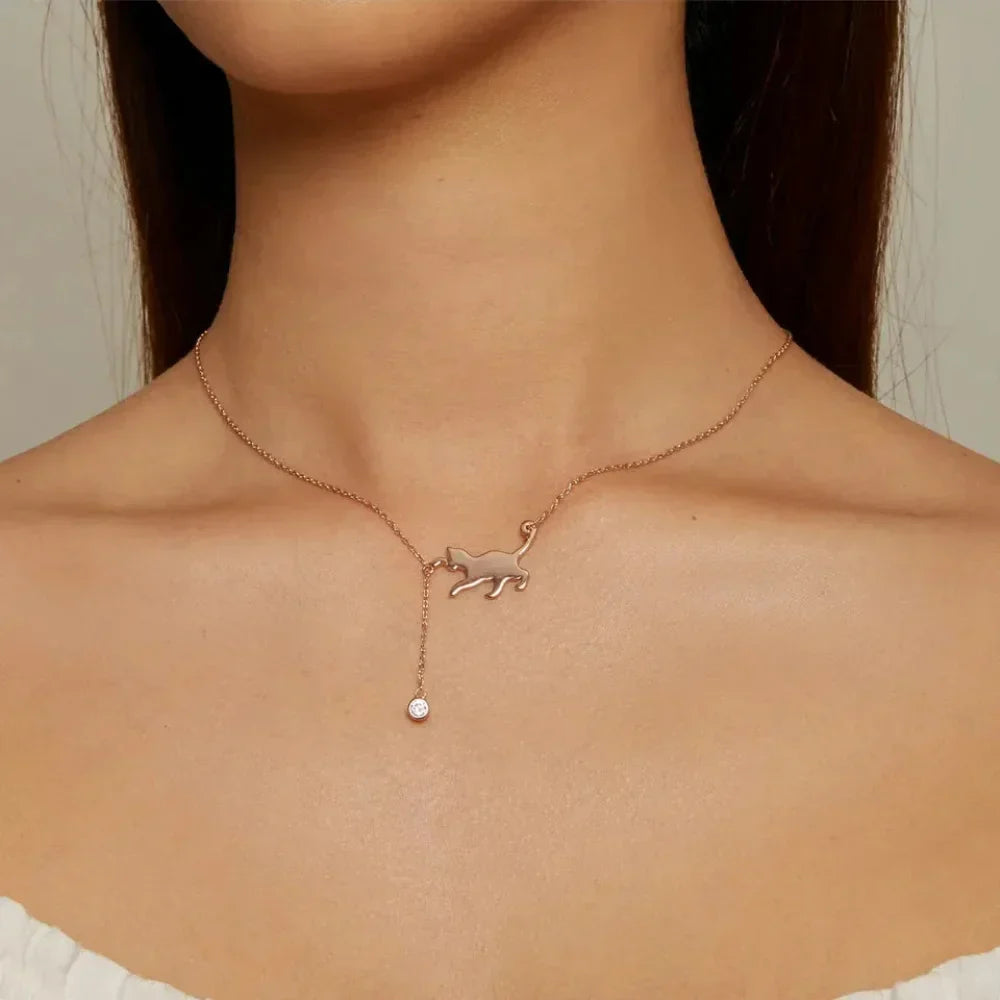 Breathtaking 925 Sterling Silver Cat Necklace | Elegant Pendant Collarbone Jewelry Scn232 In 3 Colors